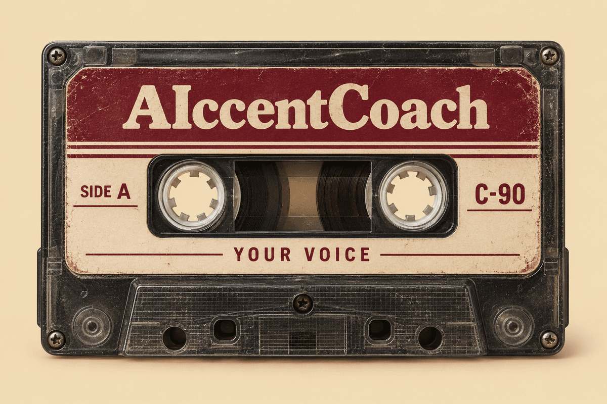 Vintage burgundy AIccentCoach cassette tape, Side A: Your voice